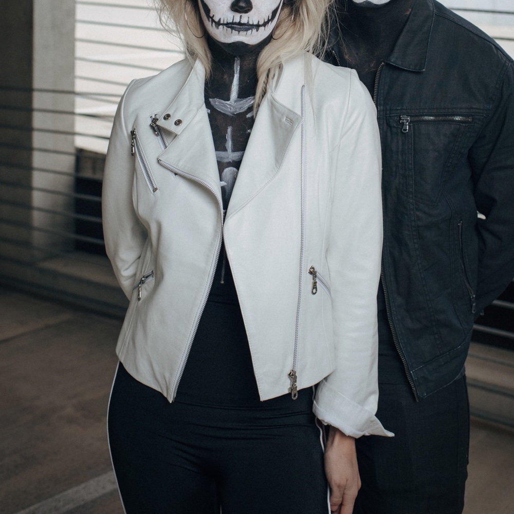 White leather vintage moto jacket